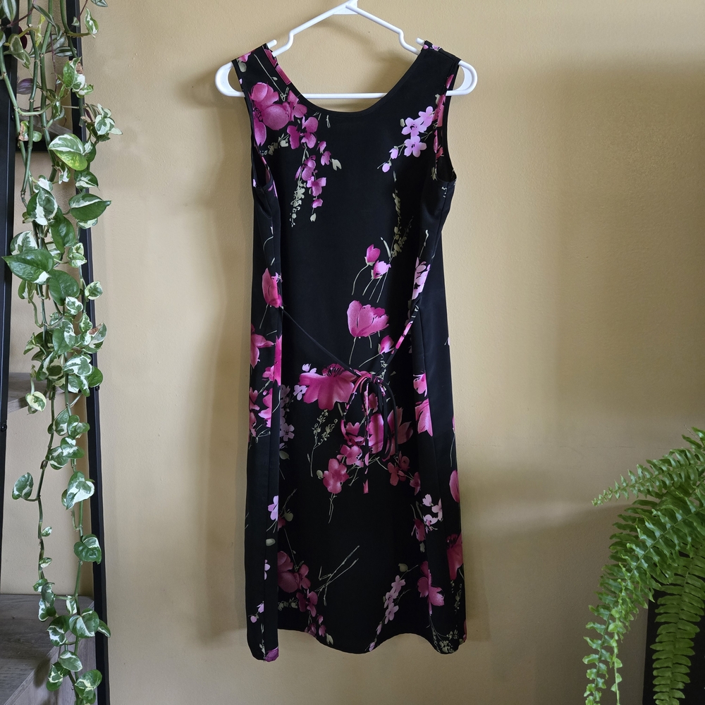 Vintage Floral Black and Pink Sleeveless Dress